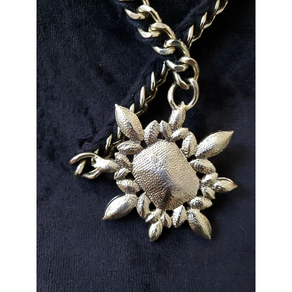 Women's Gold Chain Crystal Pendant Necklace Lobster Clasp Black Cord Accent - Image 7