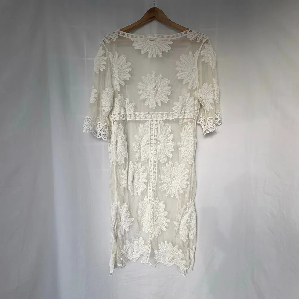POL bohemian White Floral Lace Kimono Cover-Up, off white One Size - Image 2