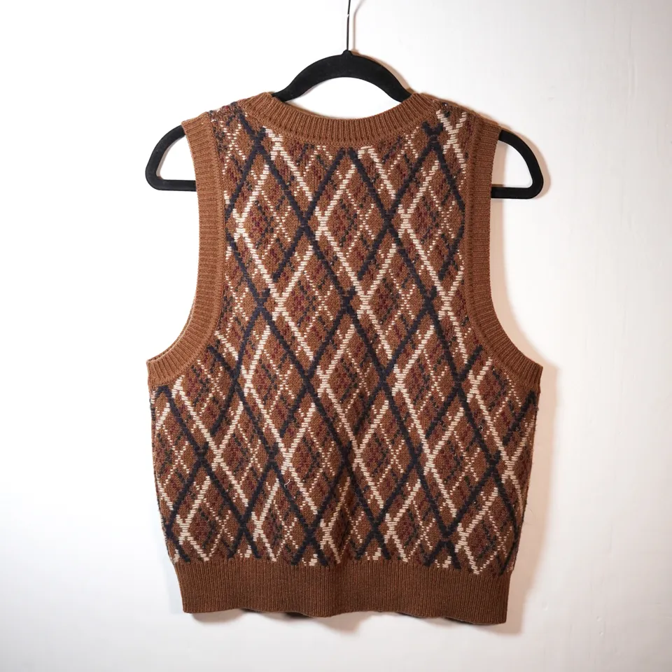 Nili Lotan NEW Carey Wool Cashmere Alpaca Stretch Knit Argyle Sweater Vest Large - Image 3