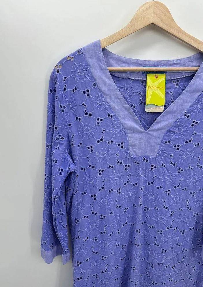 Fresh Produce Cover Up Women Medium Periwinkle Blue Eyelet 3/4 Sleeve NWT - Image 3