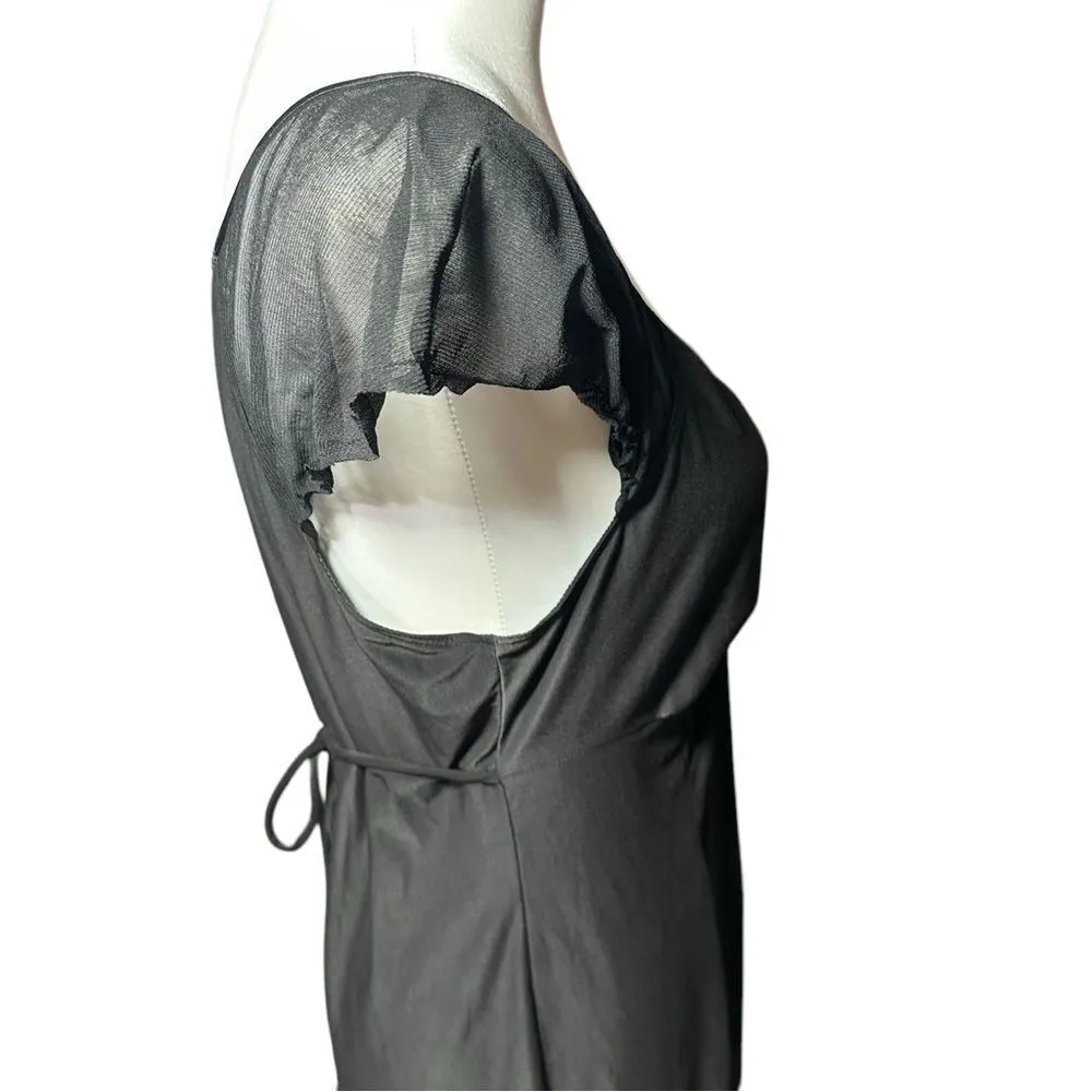 Bisou Bisou Intimates Black v - Neck Top with Sheer Details Sz Large - Image 9