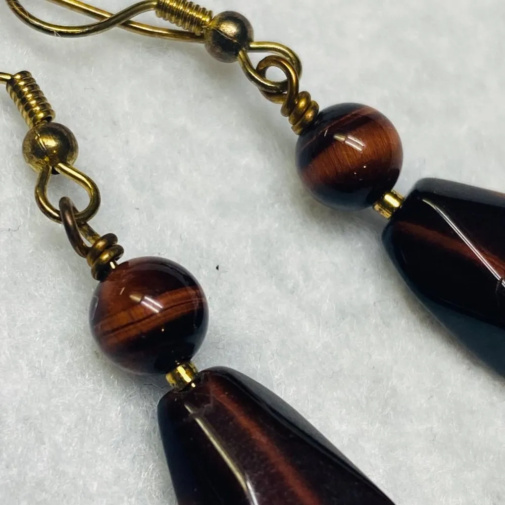 Pierced Earrings 2 Pair, 1 Post, 1 Hook. Shades of Browns and Gold Colors Dangle - Image 13