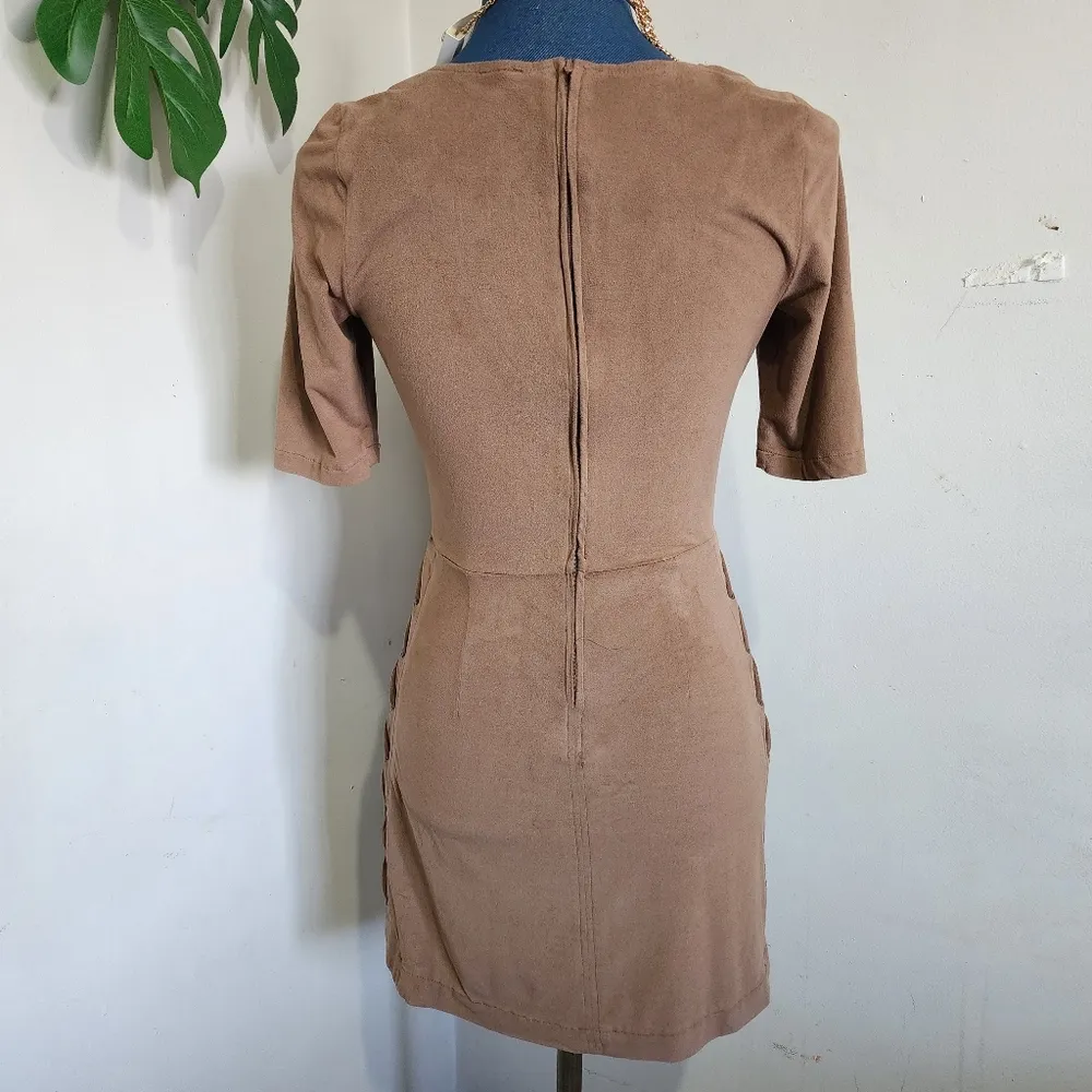 HeartSoul Faux Suede Tan Lace up Sides Dress - Image 5