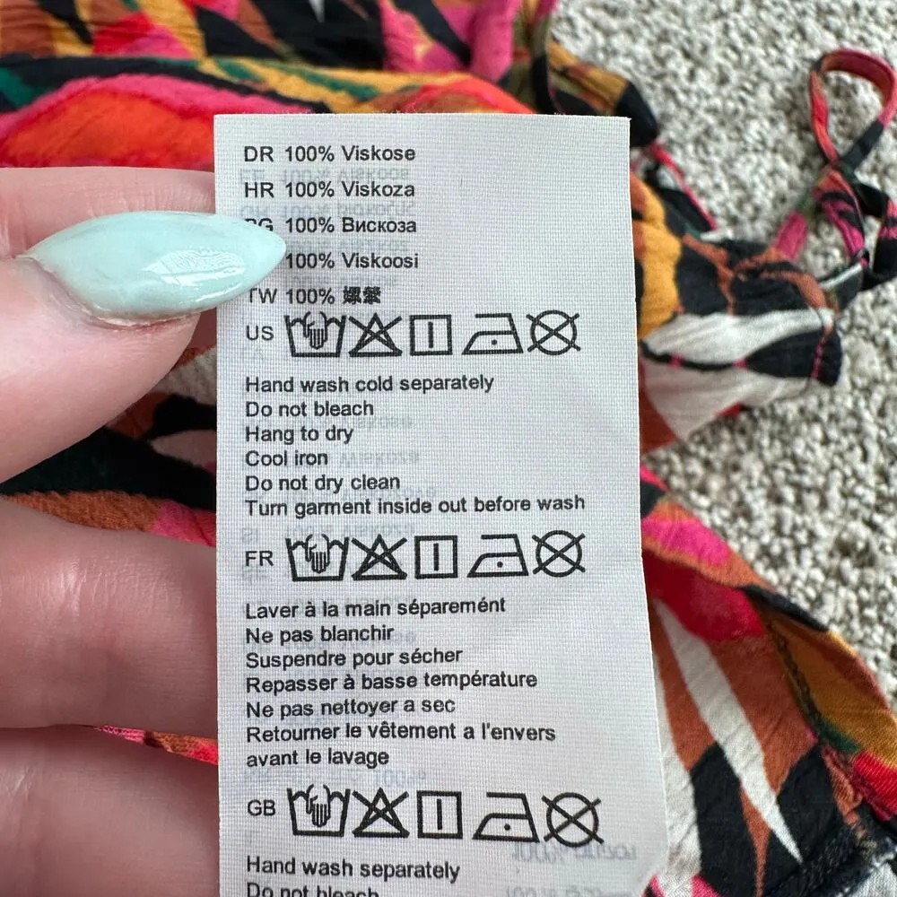 Billabong pink, black, orange & green tropical print mini dress size XS - Image 9