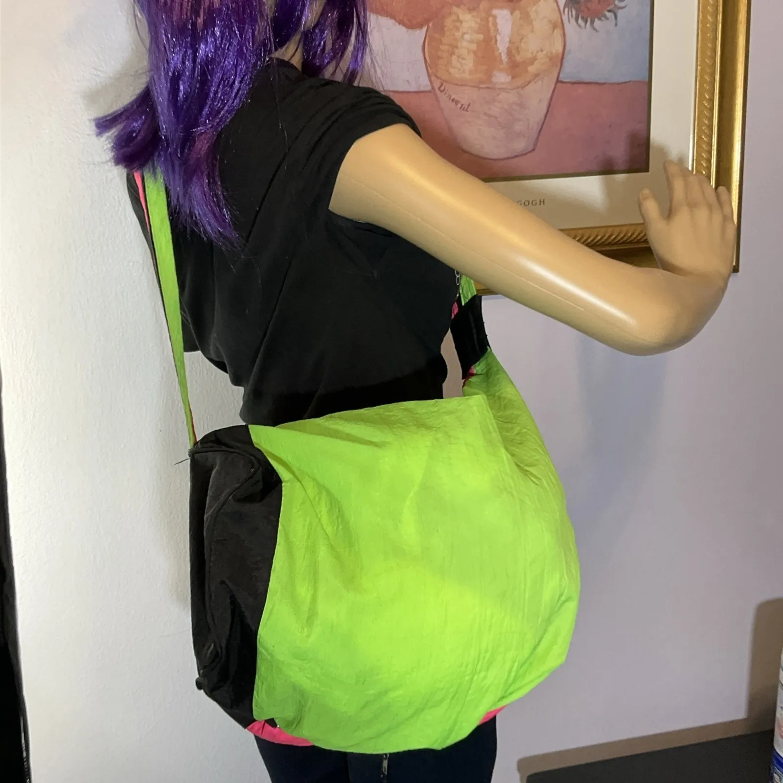 Colorado 80's Color block Neon Green And Pink Swingbag Backpack Convertible - Image 8