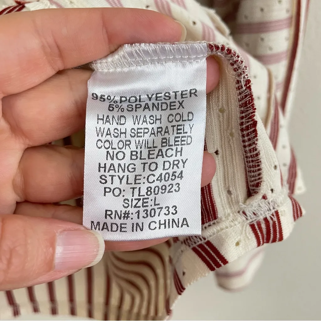 Umgee Striped Henley Oversized Laser Cut Slouchy Long Sleeve Top Size L - Image 10