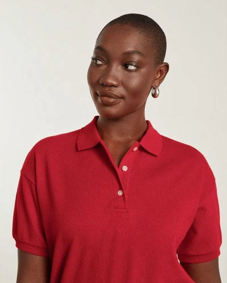 Everlane  The Oversized Polo Shirt Top Cotton Goji Berry Red Size S NWT - Image 3