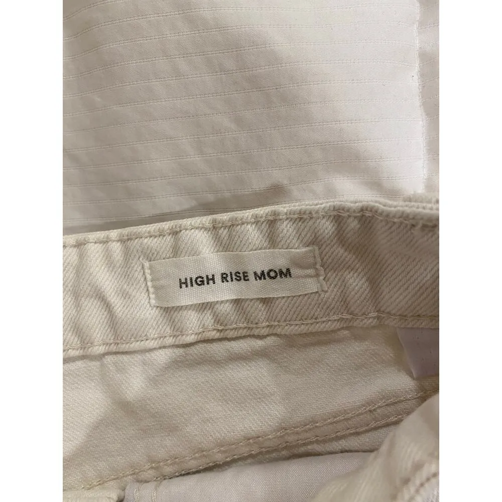 Cotton On Women's High Rise Mom Shorts Size 6 White Frayed Hem 100% Cotton - Image 4