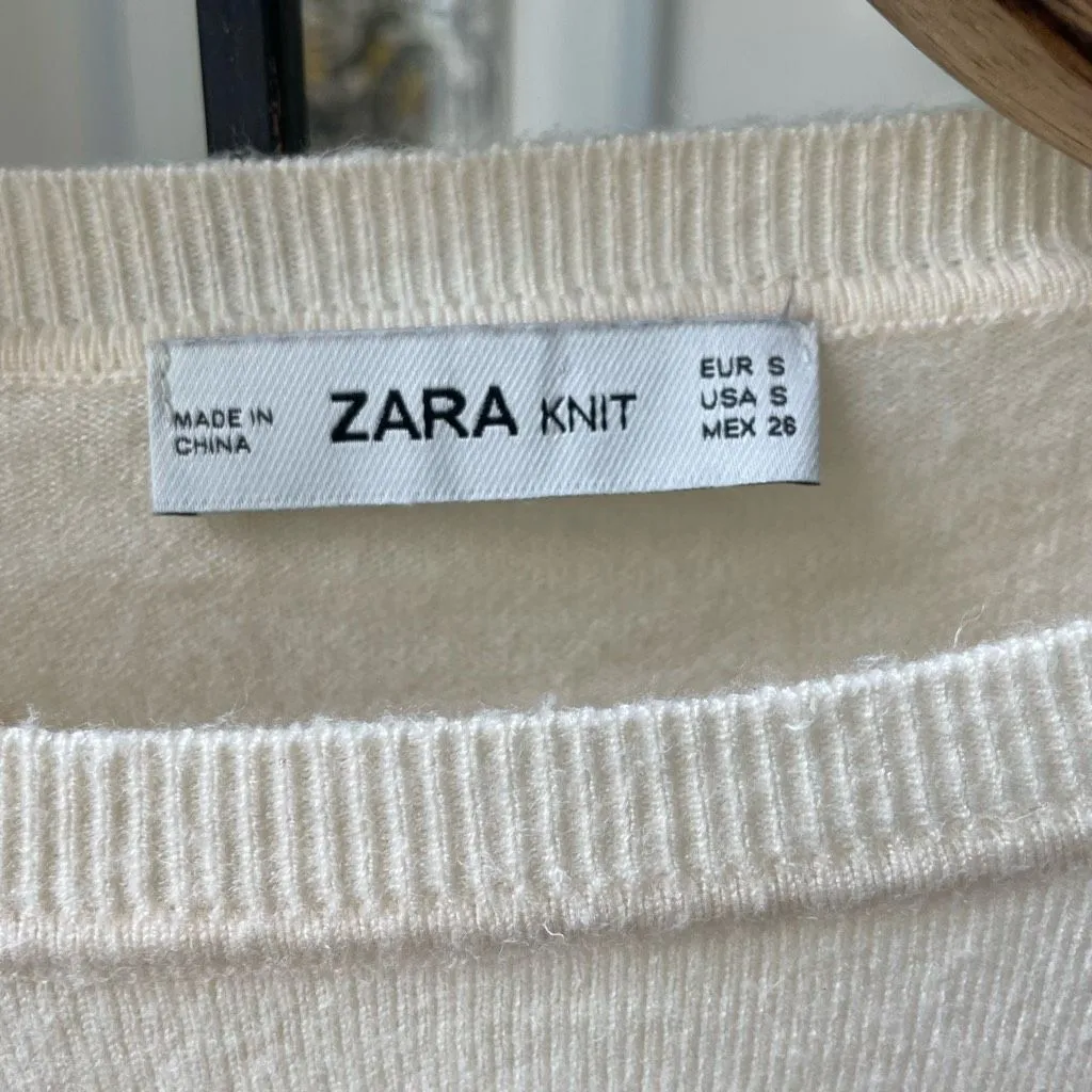 Zara Vanilla Side Ruffle Knit Crop Top Sweater S - Image 7