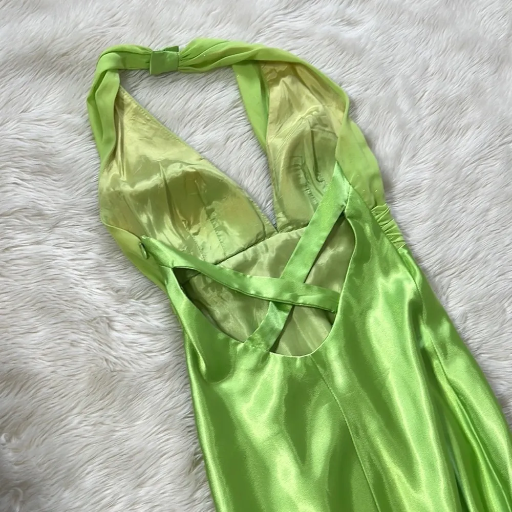 Vintage 90s Satin Sparkle Prom Dress Green Size undefined - Image 12