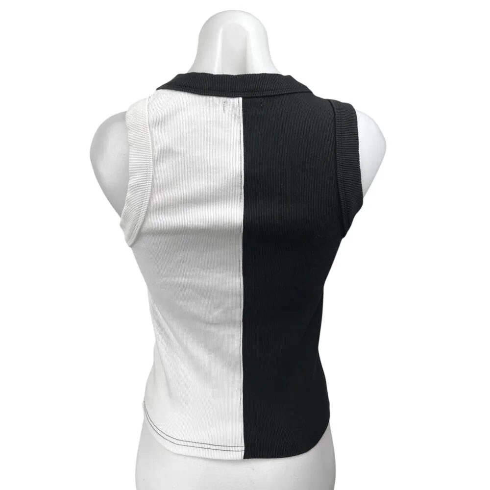 Neuw Jonesy White Black Colorblock Sleeveless Camisole Crop Sweater Tank Top M Size M - Image 2