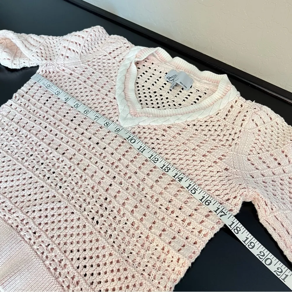 DH tennis pullover sweater, pointelle knit, baby pink w. white cableknit detail - Image 7