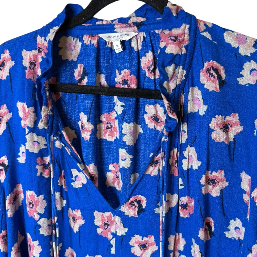 Lucky Brand Women’s Plus Size 1X Floral Peasant Blouse Cold Shoulder - Image 3