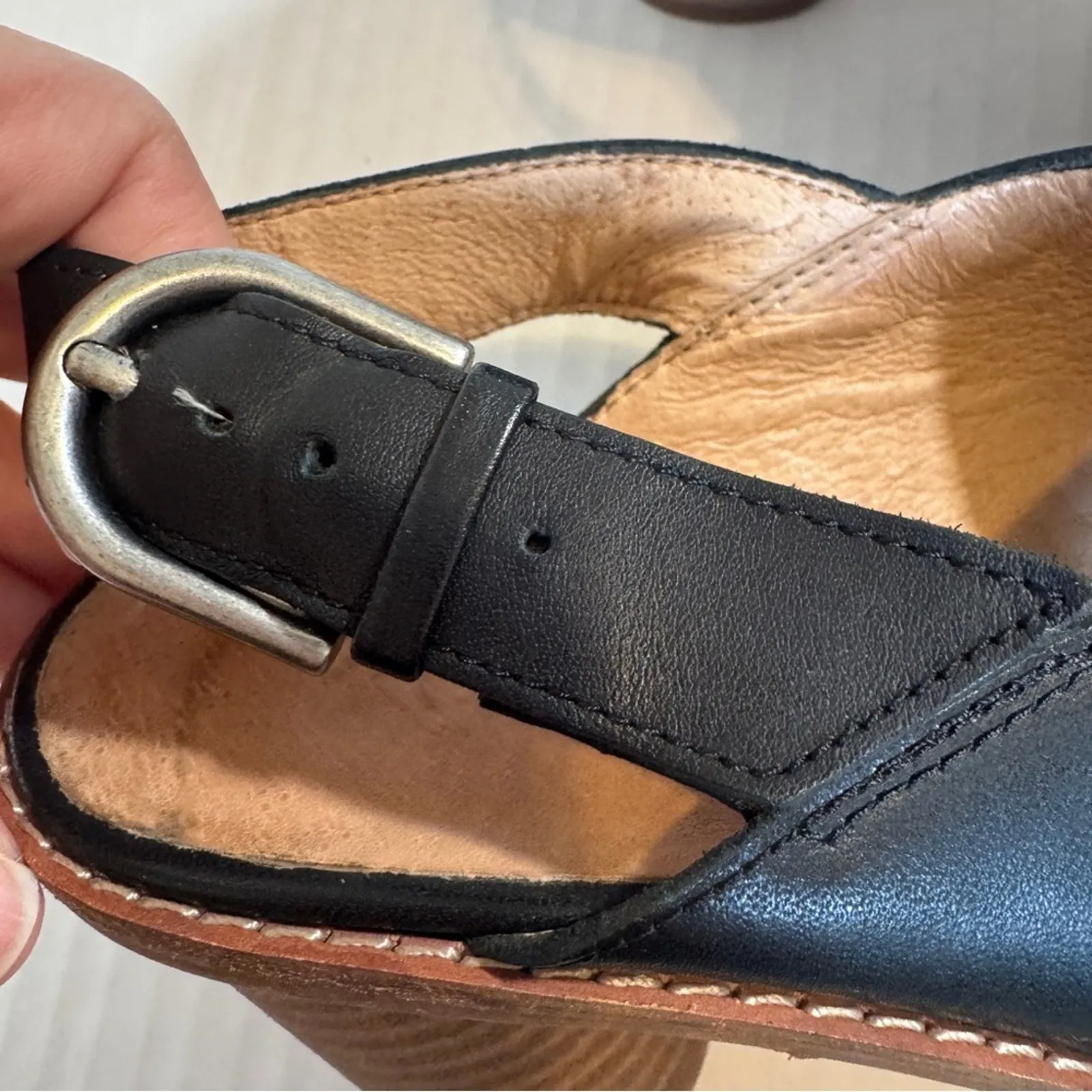 Madewell Black Leather Peep Toe Heels Women’s 6.5 Chunky Fall Slingback Sandals - Image 3