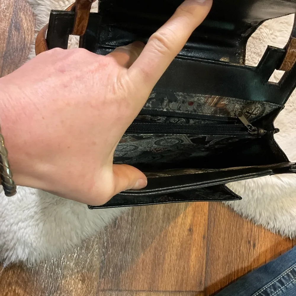 Vintage Bellerose Brown Croc Black Shoulder Bag Purse Wallet Attached Leather - Image 5