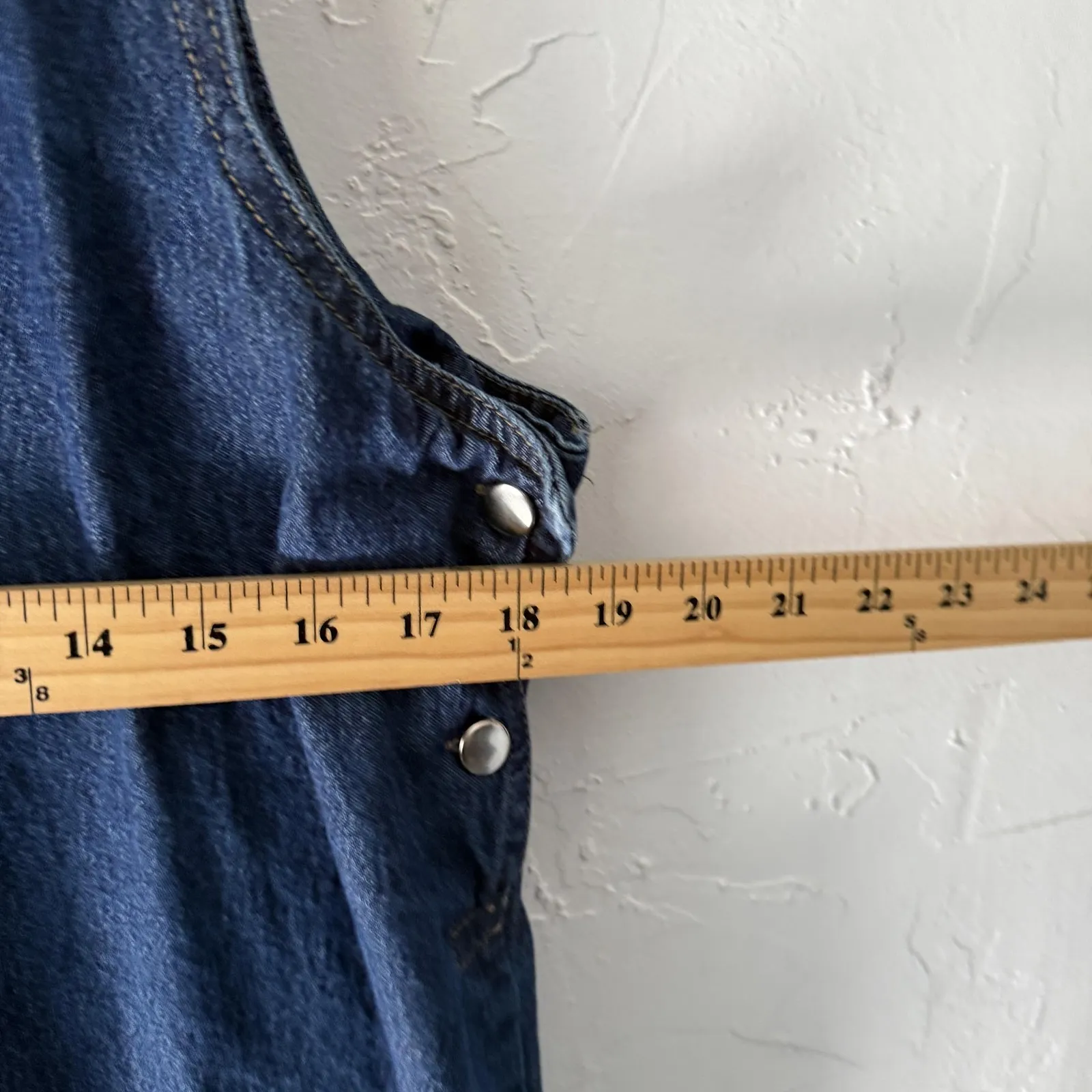 Krave Denim Overall Dress Vintage Denim‎ L Embroidered Leaf Pocket Teacher Fall Blue Size L - Image 4