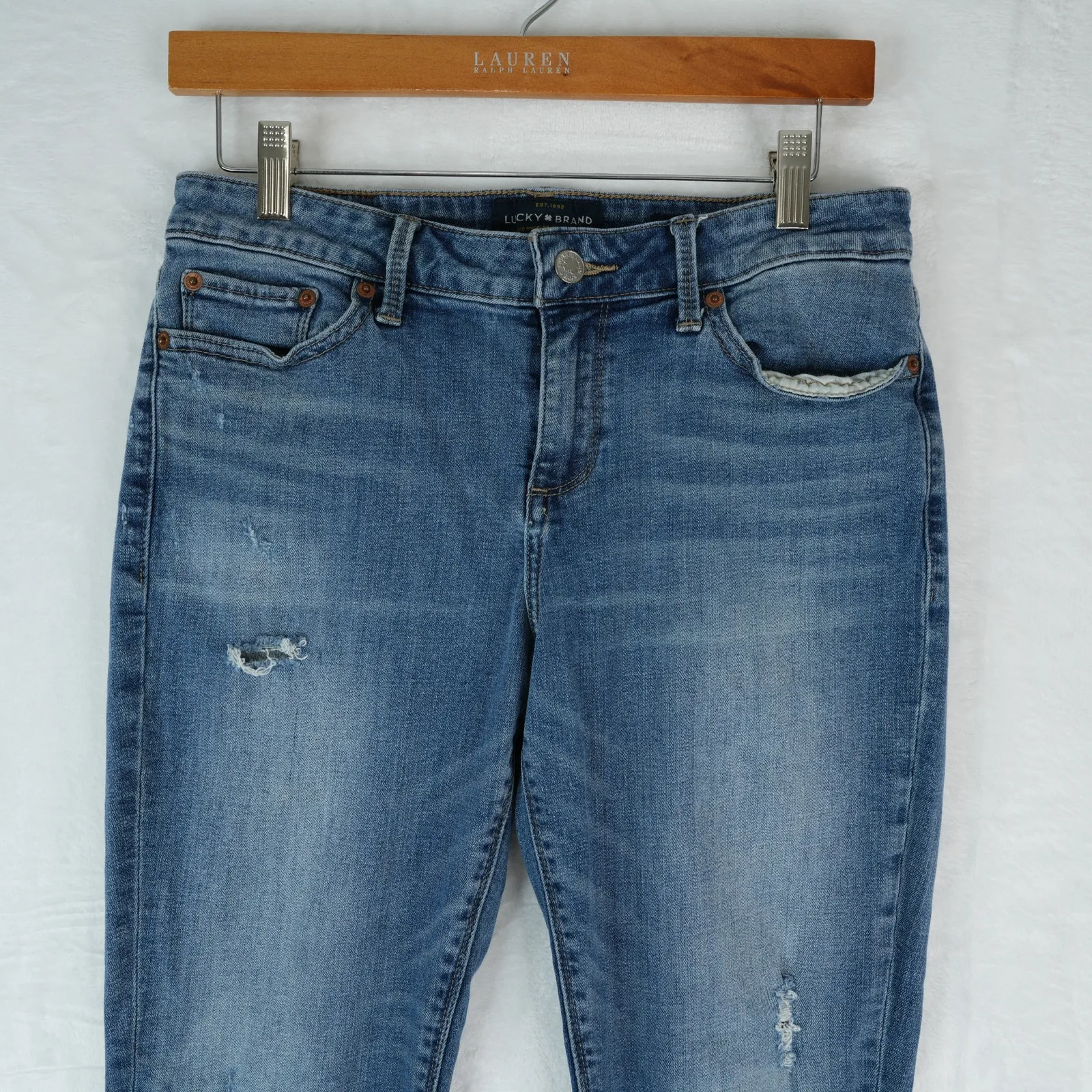 Lucky Brand Jeans Women 8/29 Lolita Skinny Distressed Chew Hem Blue Denim - Image 3