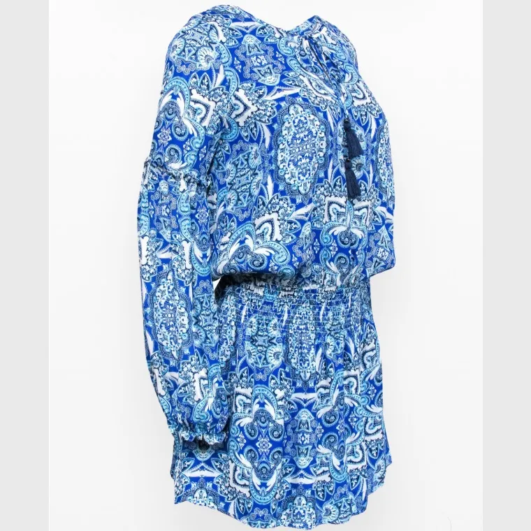 Parker - Bright Blue Silk Paisley Print Peasant Dress Sz S - Image 4