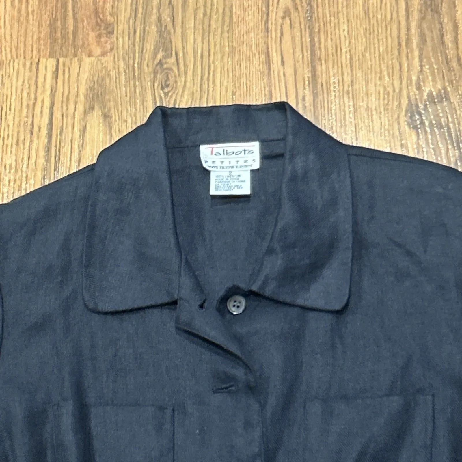 Talbots Jacket 2 Petite Irish Linen Black Button Up Blazer Career Shoulder Pads - Image 2