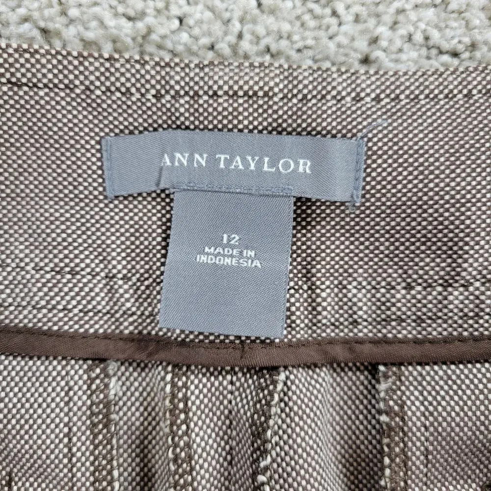 Ann Taylor Womens Dress Pants 12 Brown Textured Wide Leg Career Ankle Trouser - Image 10