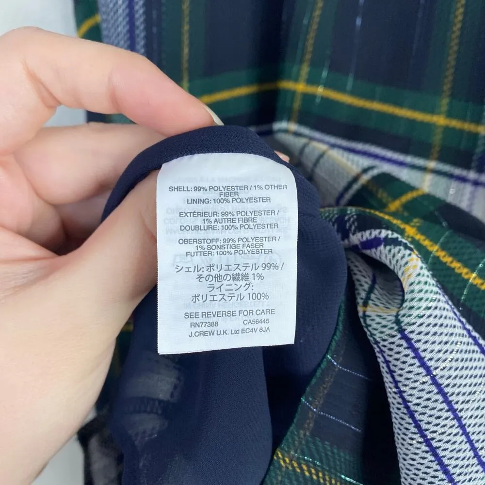 J CREW Plaid Halter Top Blue Green Yellow Tie Neck Holiday Winter H3481 Size 10 - Image 7