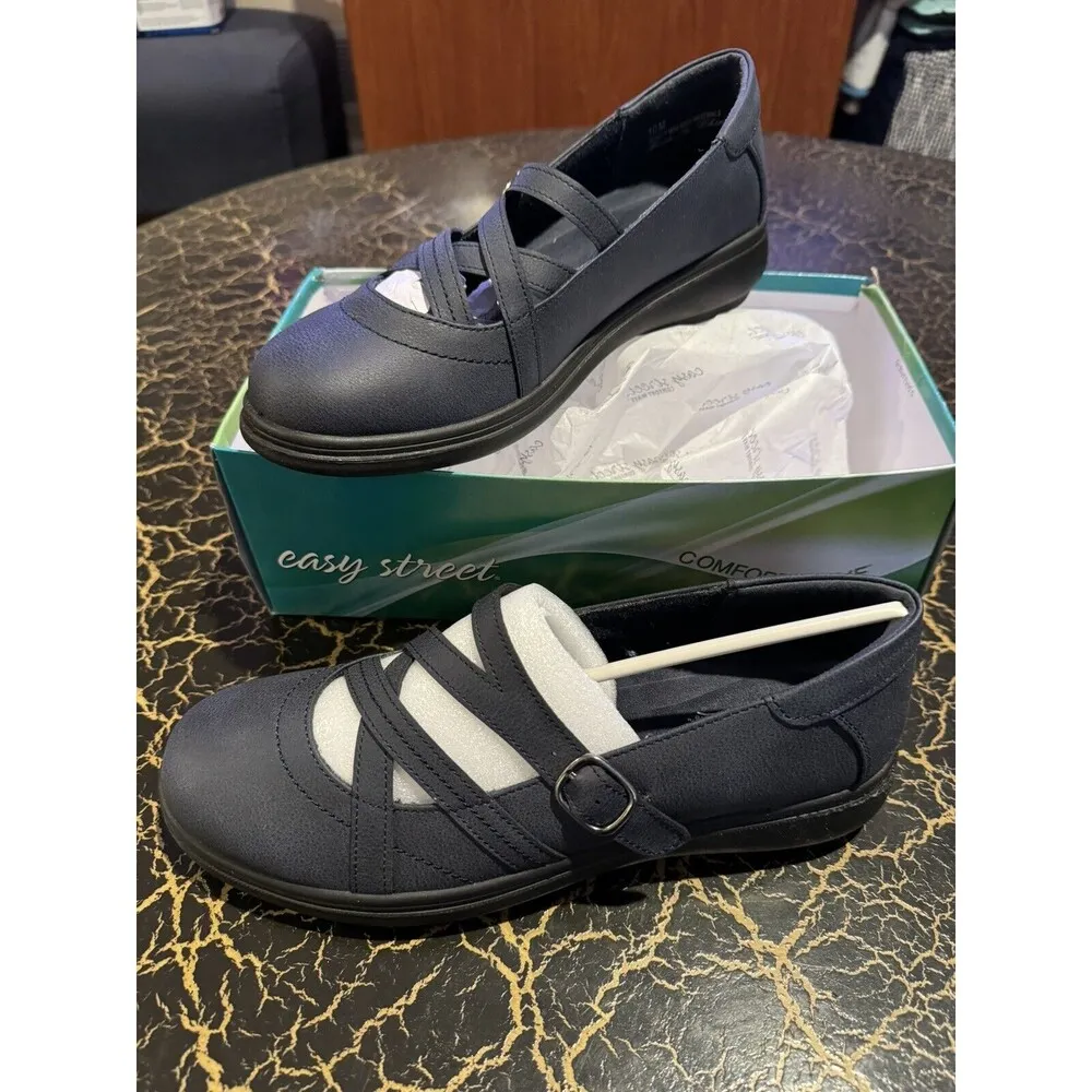 Easy Street Wise  Mary Jane Style Women's Slip On Navy Blue Size 10 New - Image 2