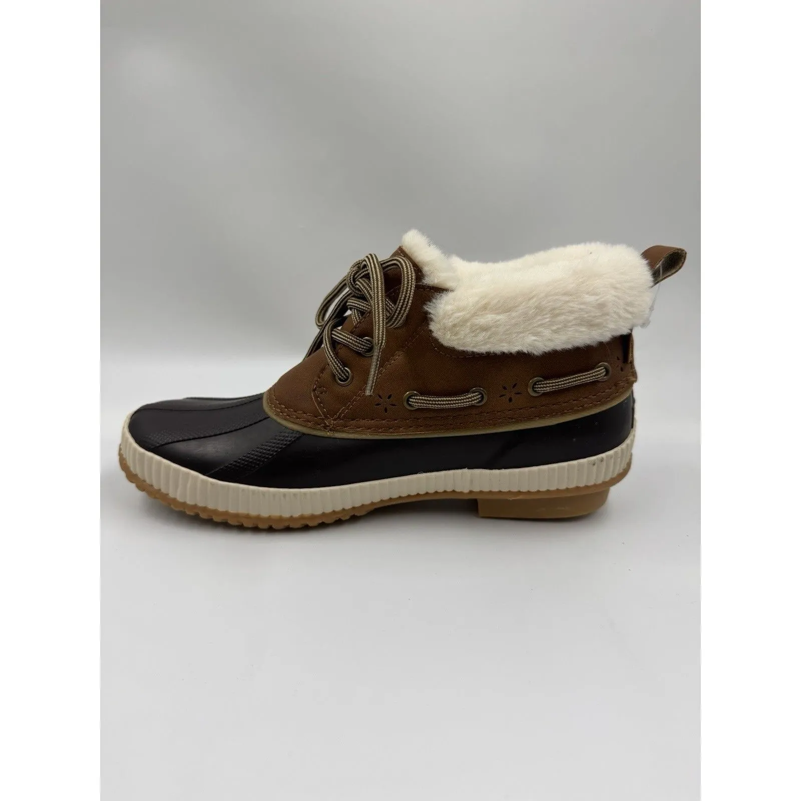 JSport Women's Mary Faux Fur Trimmed Slip On Duck Boots Size 7 M Waterproof Brown - Image 7