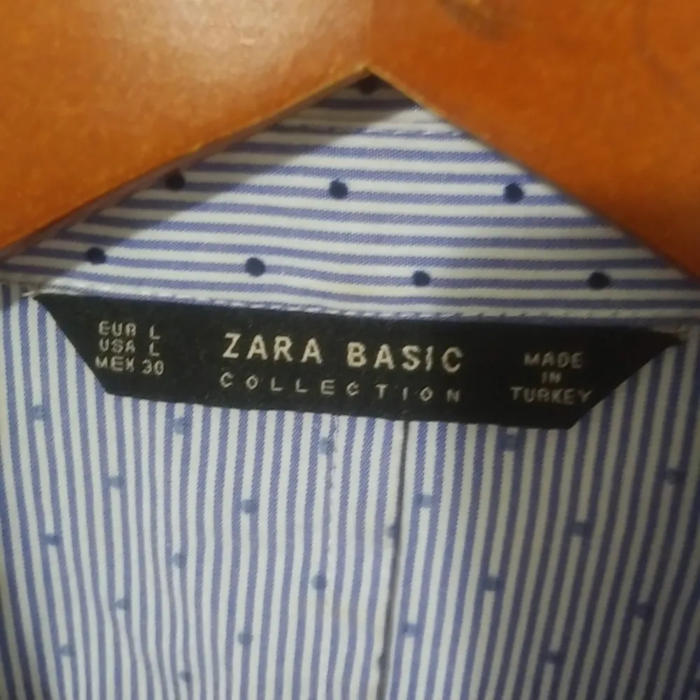 Zara Basic L Navy White Oxford Top - Image 7