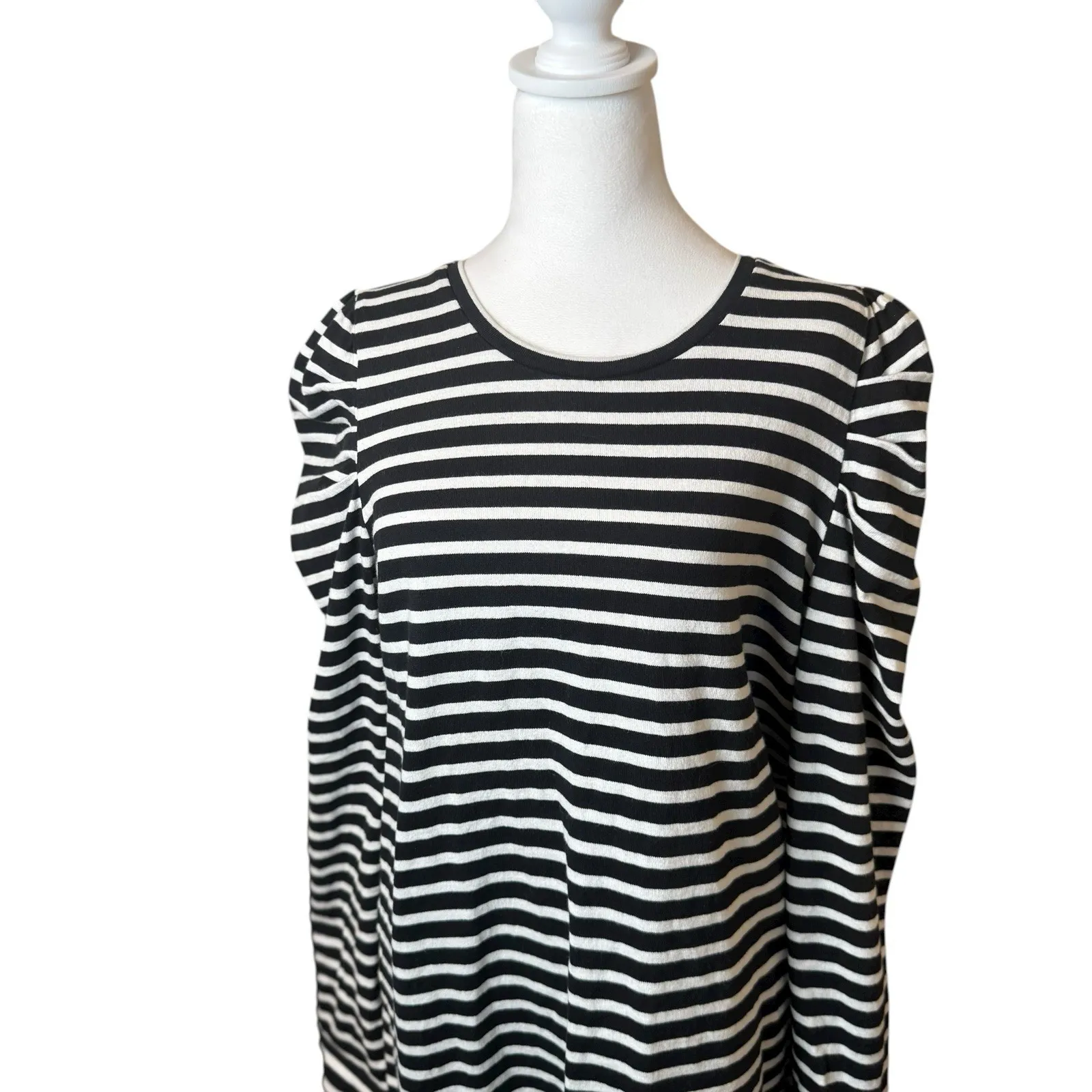 Rebecca Minkoff Talia‎ T-Shirt Dress Long Puff Sleeve Striped Black Extra Large - Image 5