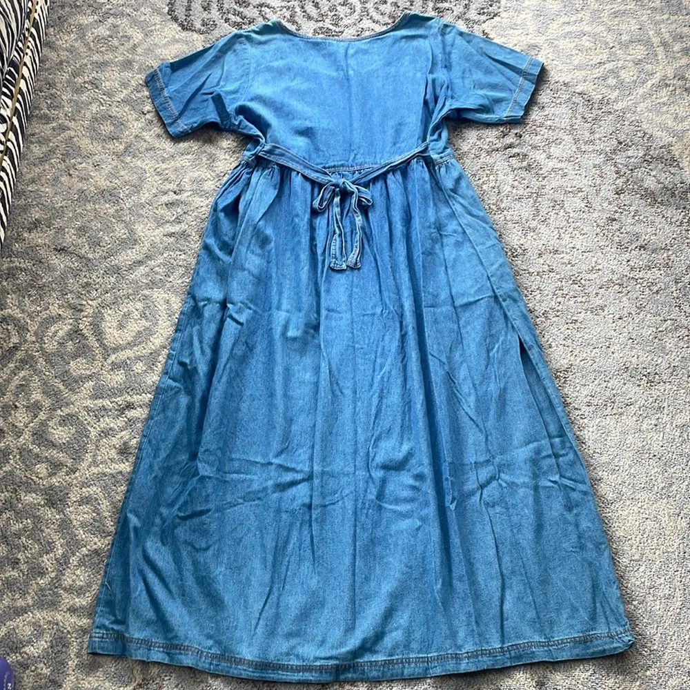 True Blue Vintage Denim Midi Button Down Dress Large - Image 4