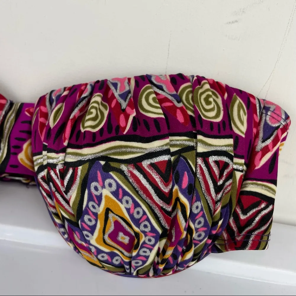 Vintage Y2K Gypsy Boho Demi Bikini Top Sz 10 Made in USA Silver - Image 3