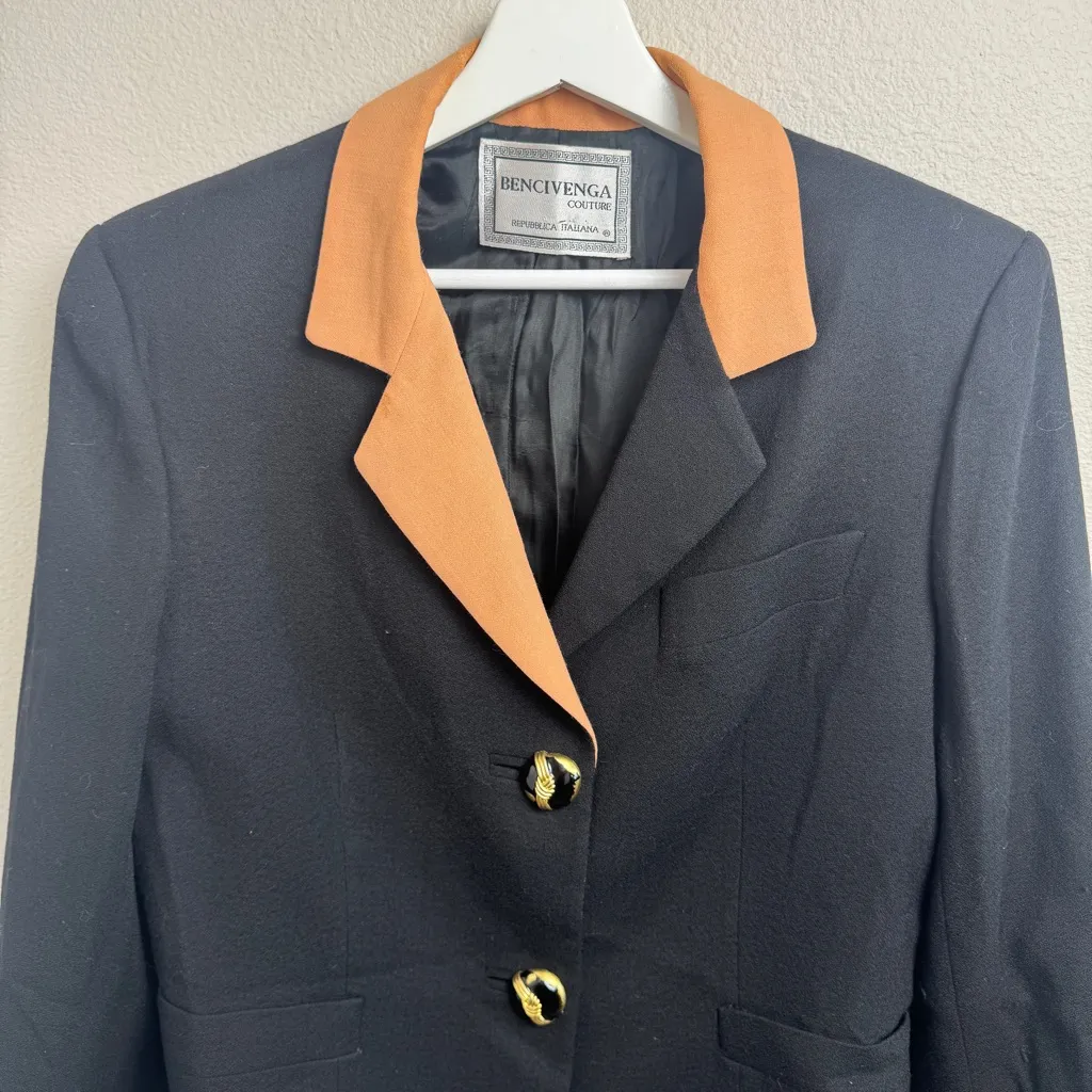 Bencivenga Couture 100% Wool Blazer Made In Italy Size Medium Black - Image 12