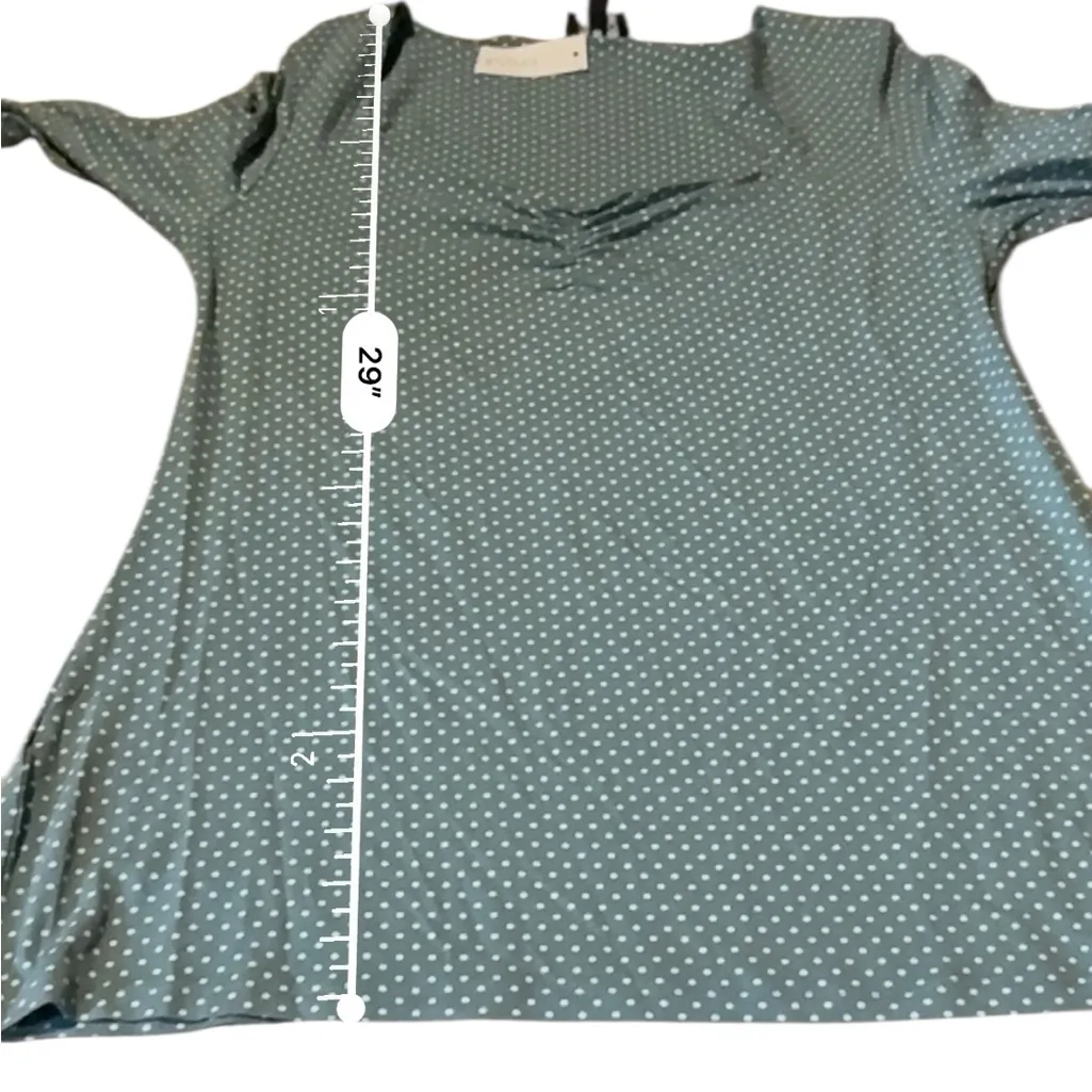 Long Tall Sally NWT Polka Dot Top Women’s Size Large‎ Sage White Sweetheart Neck Green - Image 6