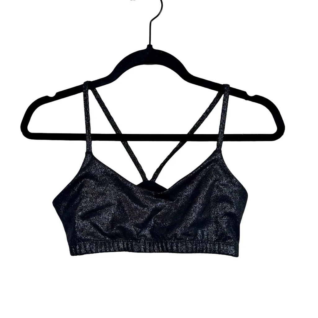 Beyond Yoga Twinkle Slim Sports Bra in Black/Silver Shimmer - Image 4