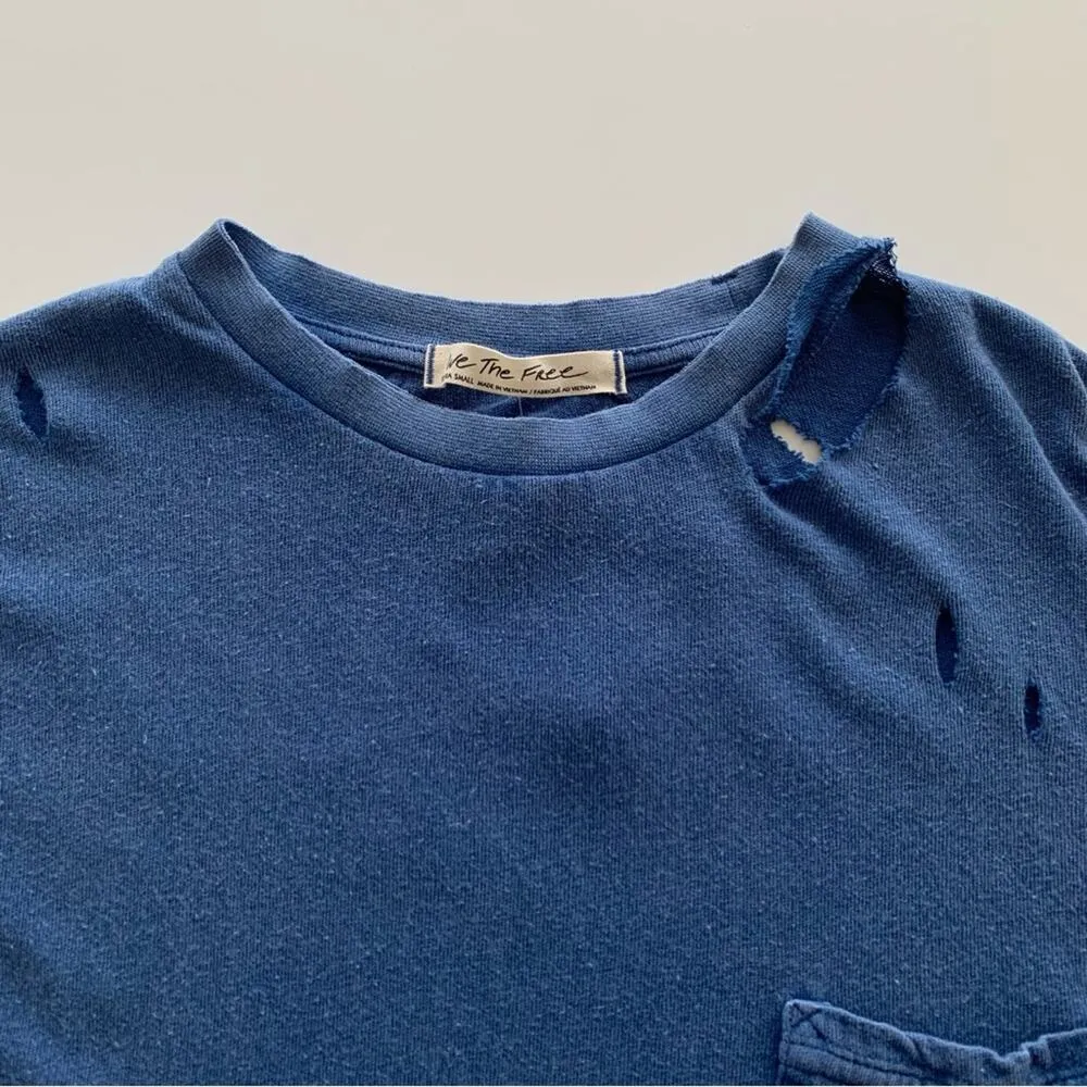 Free People We The Free Rubi Belle Blue Distressed Short Sleeve T-Shirt Size XS - Image 4