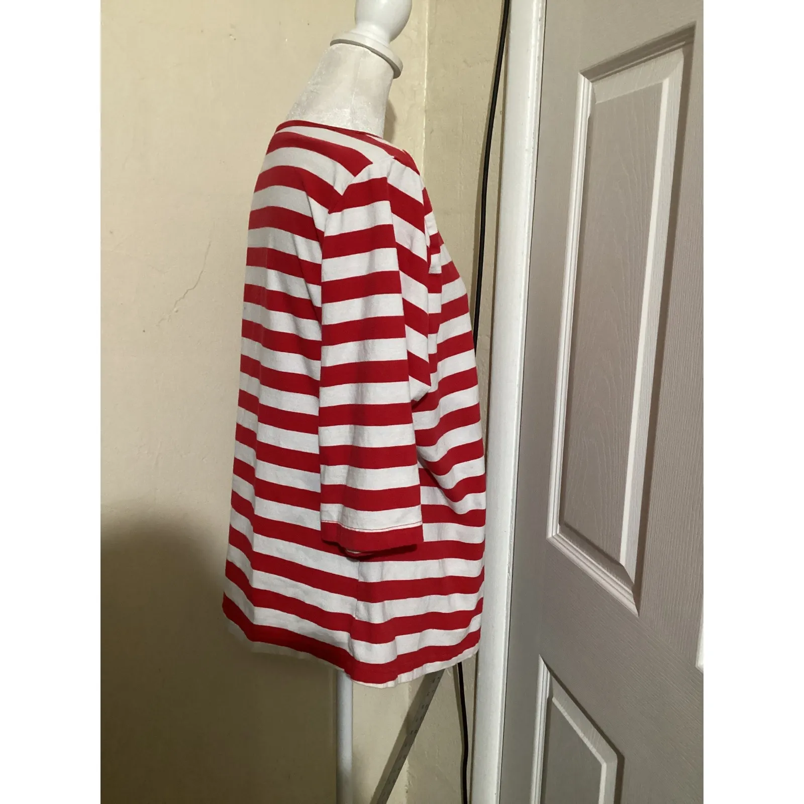 Allegra K Womens Red White Stripe 3/4 Sleeve Top XL Cotton Blend Casual Tunic - Image 2