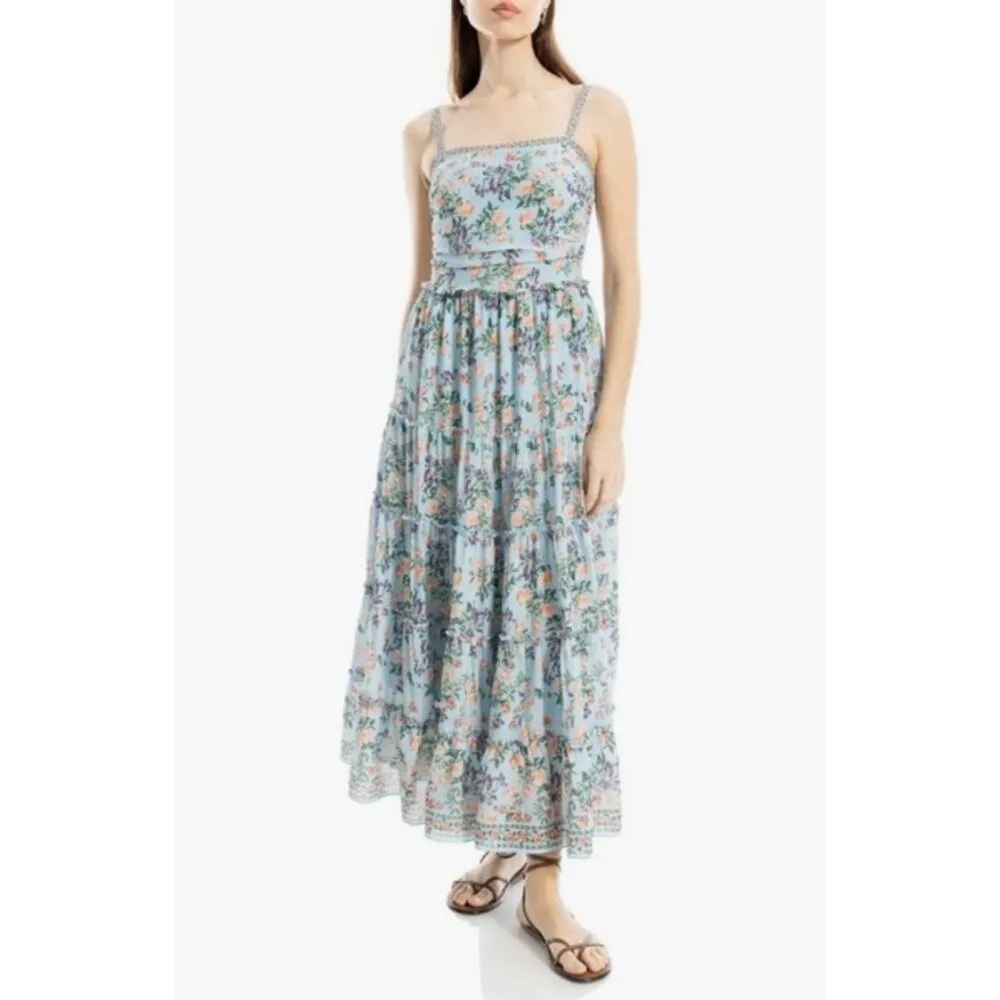 💕MAX STUDIO💕 Floral Print Maxi Dress ~ Blue Peach Heritage Bouquet Large NWT - Image 3