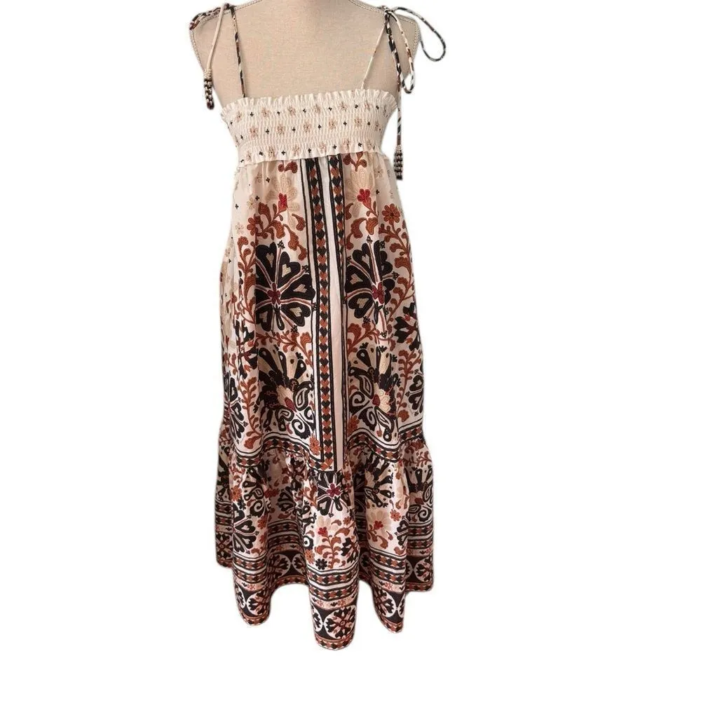 Farm Rio Flower Fan Tapestry Off-White Midi Dress S - Image 2