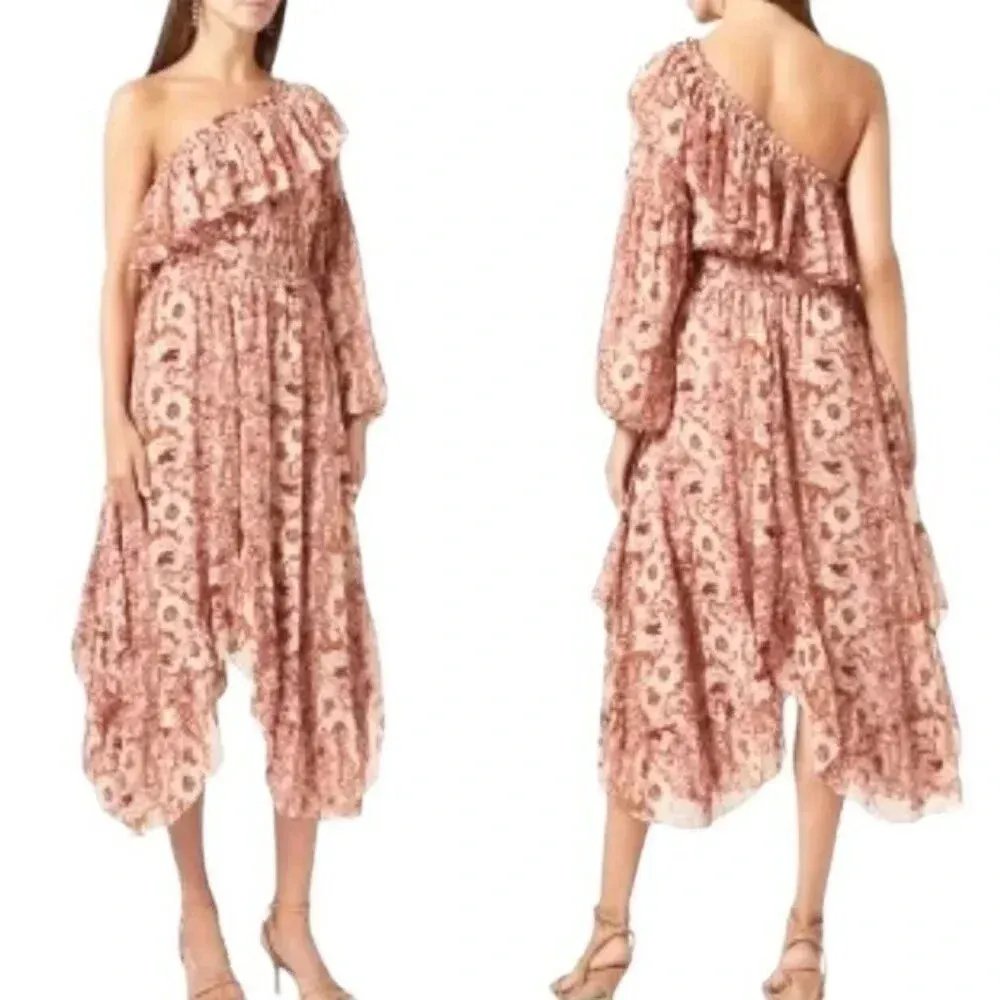 MISA Vola Floral One Shoulder Midi Dress San Lorenzo Flora Pink Size S NWT - Image 14