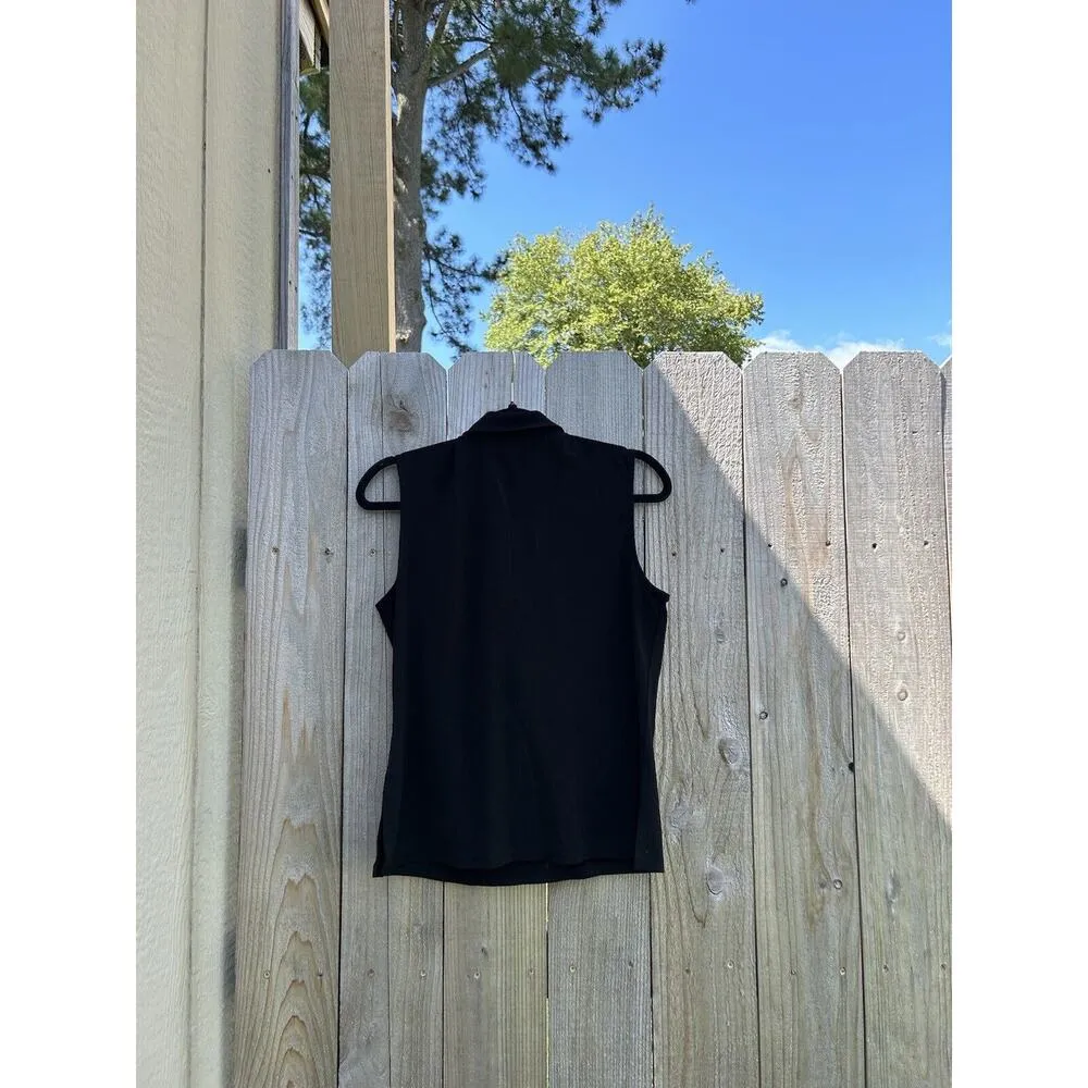 Dkny sleeveless Collared Ruffled Front Button Closure Black Sz Large Fall Winter - Image 7