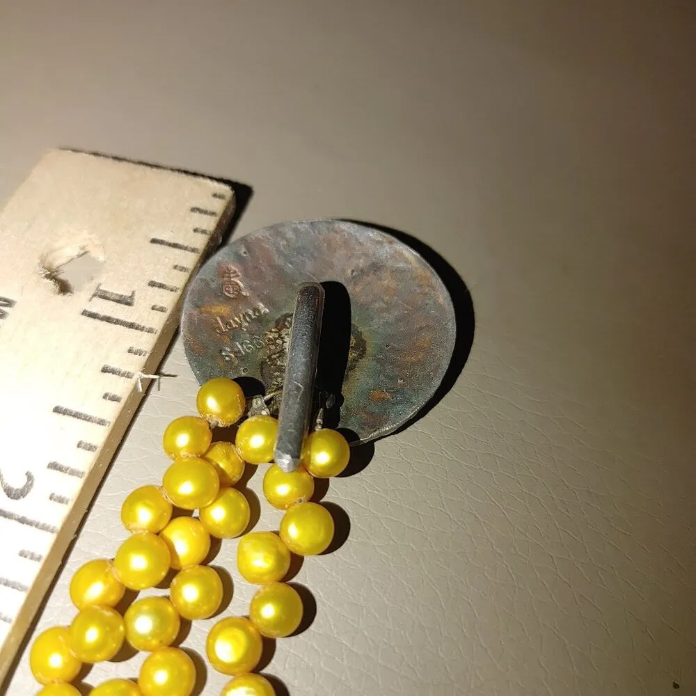 Roycroft Dayna Yellow Culture Pearls 3 Strands Necklace Fine Silver Stamped - Image 10