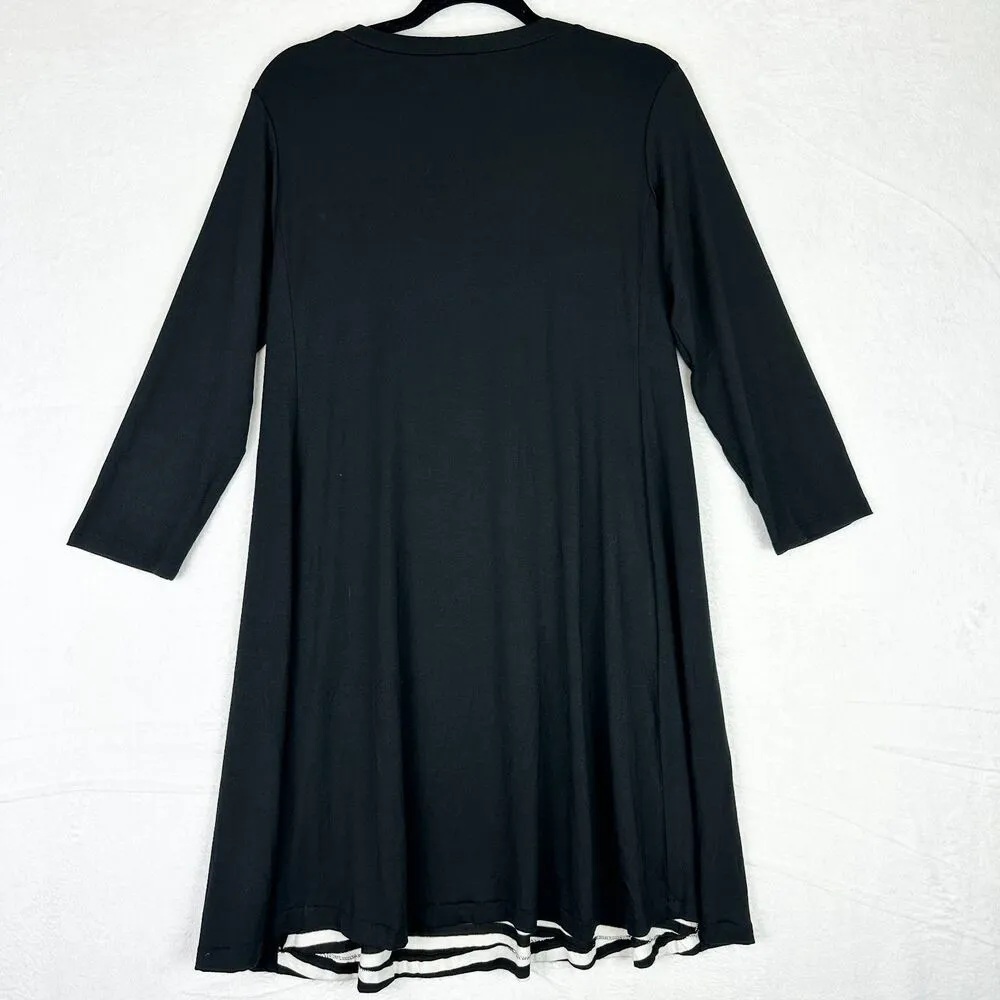 Comfy USA Jersey Knit Dress Size Large 3/4 Sleeve Black White Lagenlook - Image 2