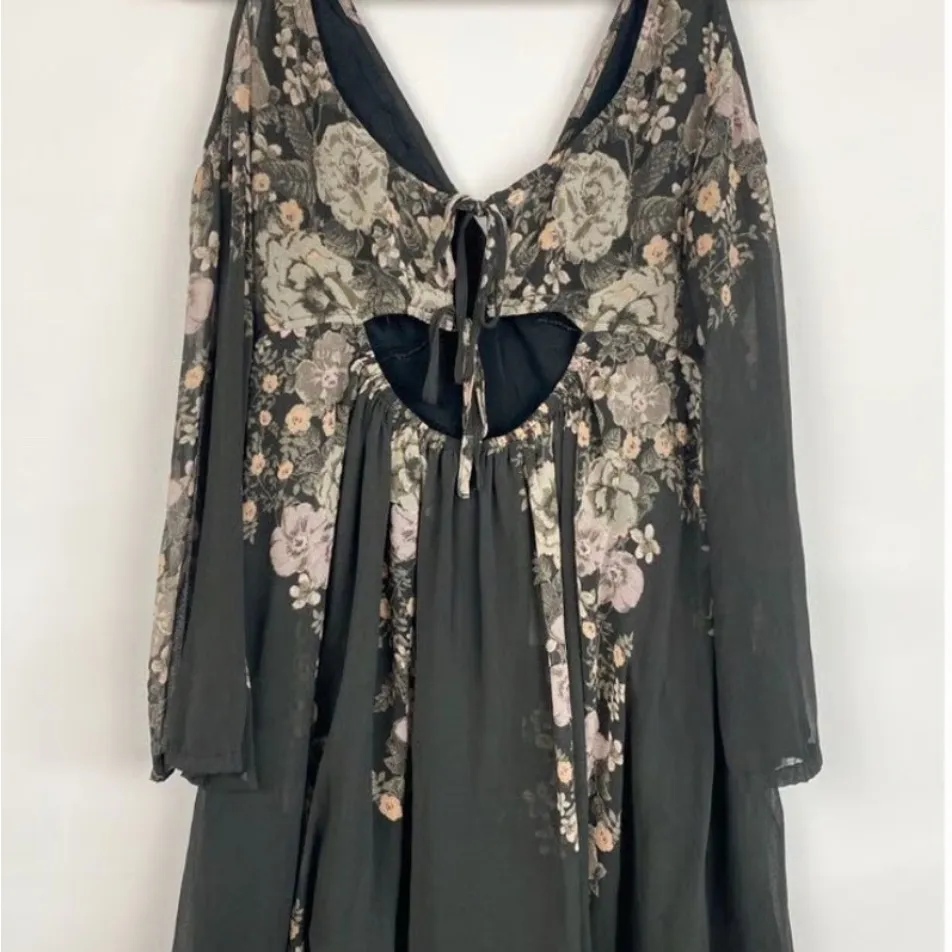 Free People Penny Lover Mini Dress in Raven Combo Women's Size Large boho flowy - Image 6