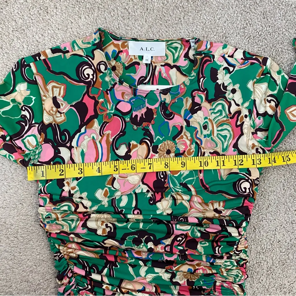 A.L.C. Kiki Ruched‎ Mini Dress Emerald Multi Floral XS - Image 7