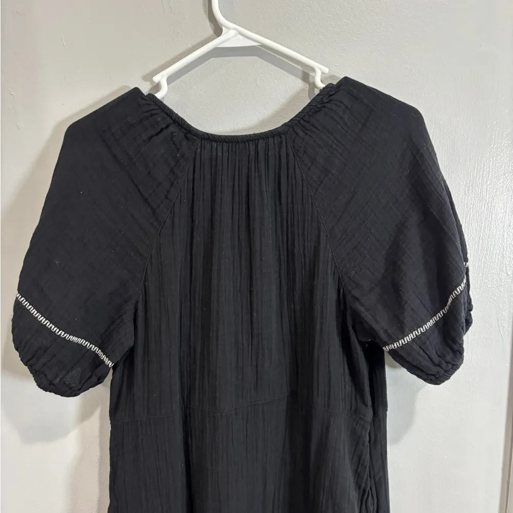 Old Navy Black Crinkle Crepe Gauzy V-Neck Boho Maxi Prairie Dress Size Small - Image 15