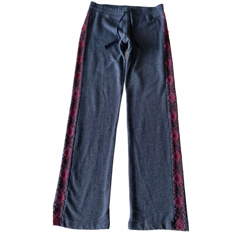VHTF: Lucky ꕥ Lotus Embroidered Tux Sweatpants ꕥ Heather Navy + Bright Pink Red - Image 2