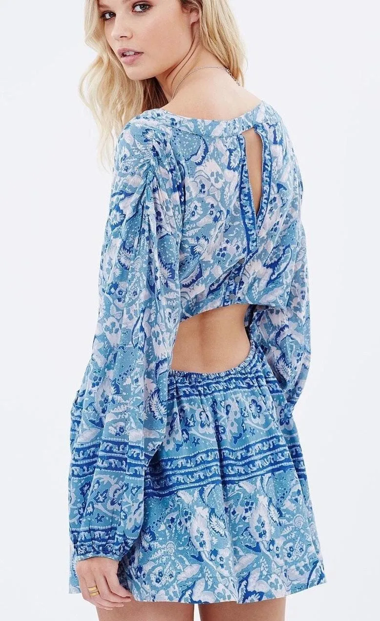 Sheer Blue Floral Print Dress - Image 3