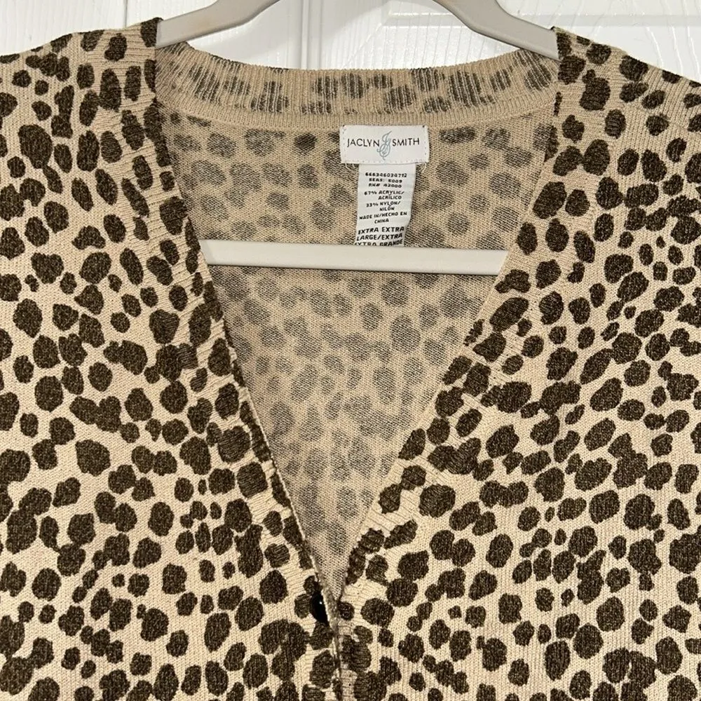 Jaclyn Smith Leopard Print Brown & Tan Button Down Cardigan(Size XL) - Image 5