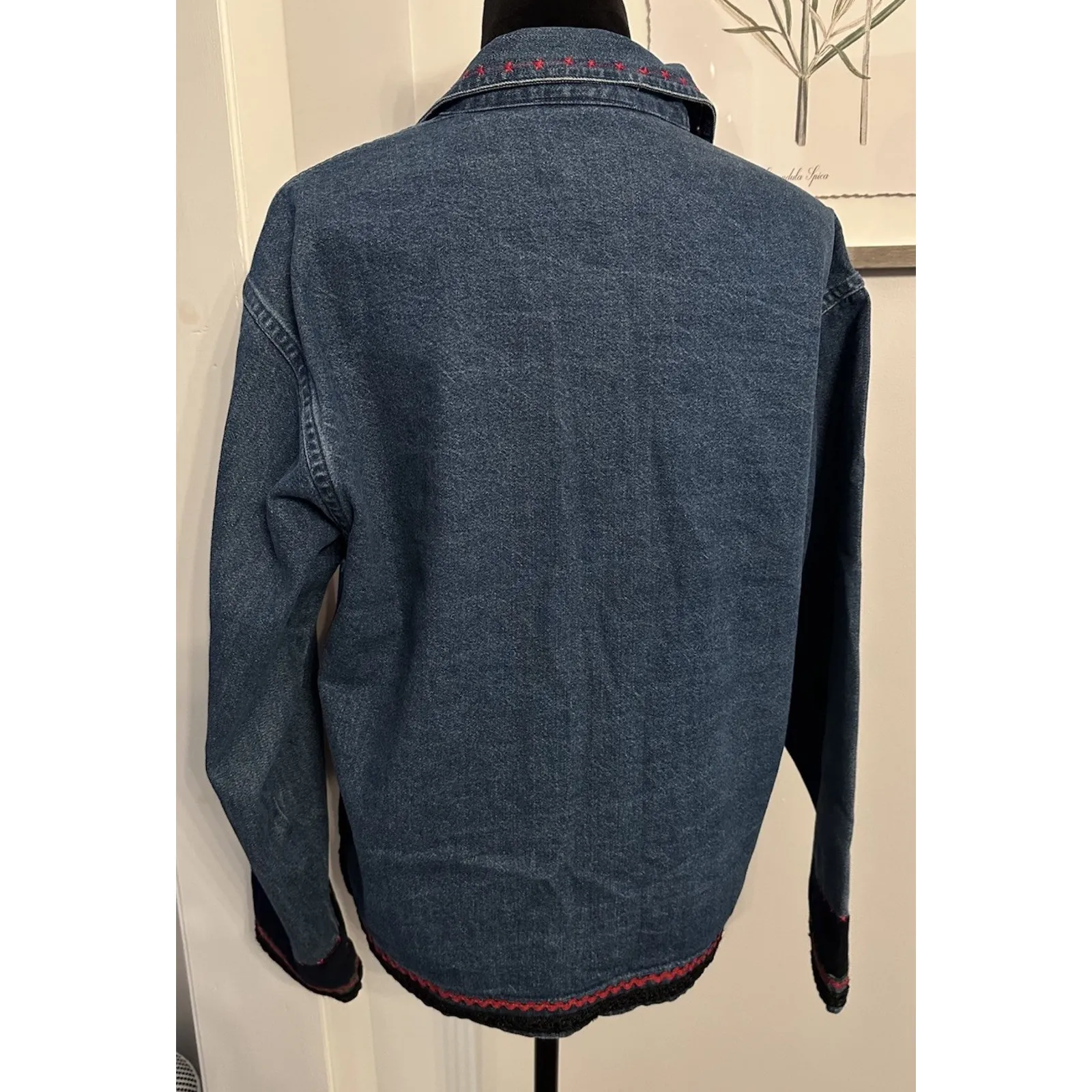 Christmas Jean Shacket Holiday Theme Shirt Size Small Blue Denim Vintage Xmas - Image 2