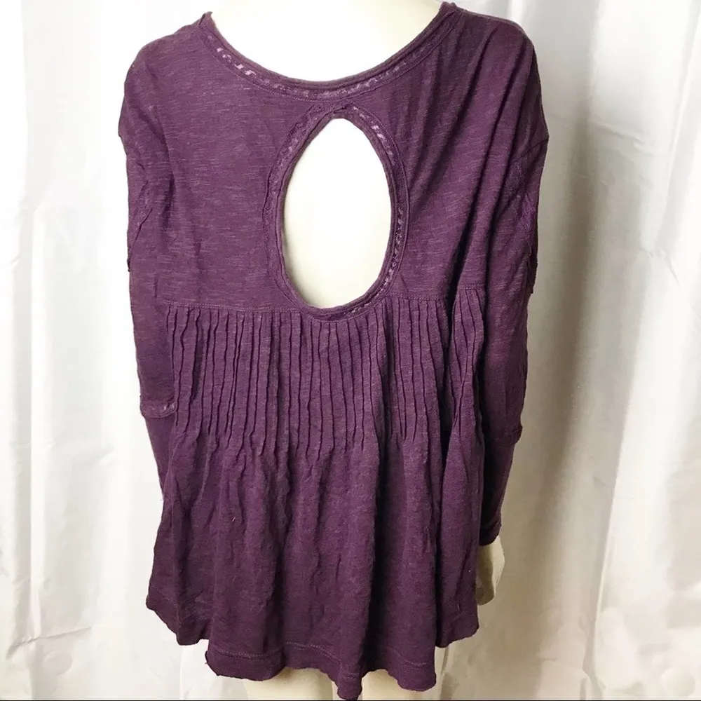 Free People Cutout Back Babydoll Top size S Boho Purple Flowy Peasant - Image 5